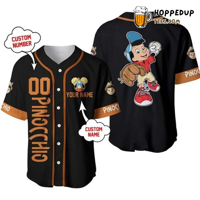 Personalized Pinocchio Playing Baseball All Over Print Baseball Jersey Black Unisex Jersey Shirt