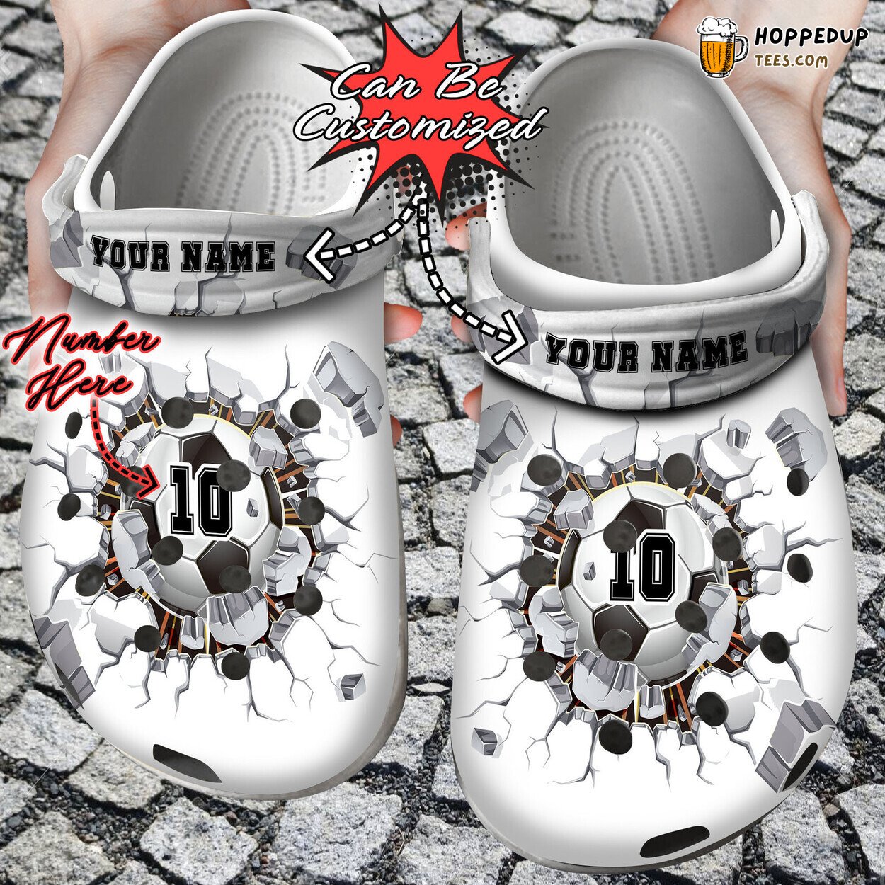 Personalized Soccer Ball Breaking Wall Theme Comfortable Clogs Shoes