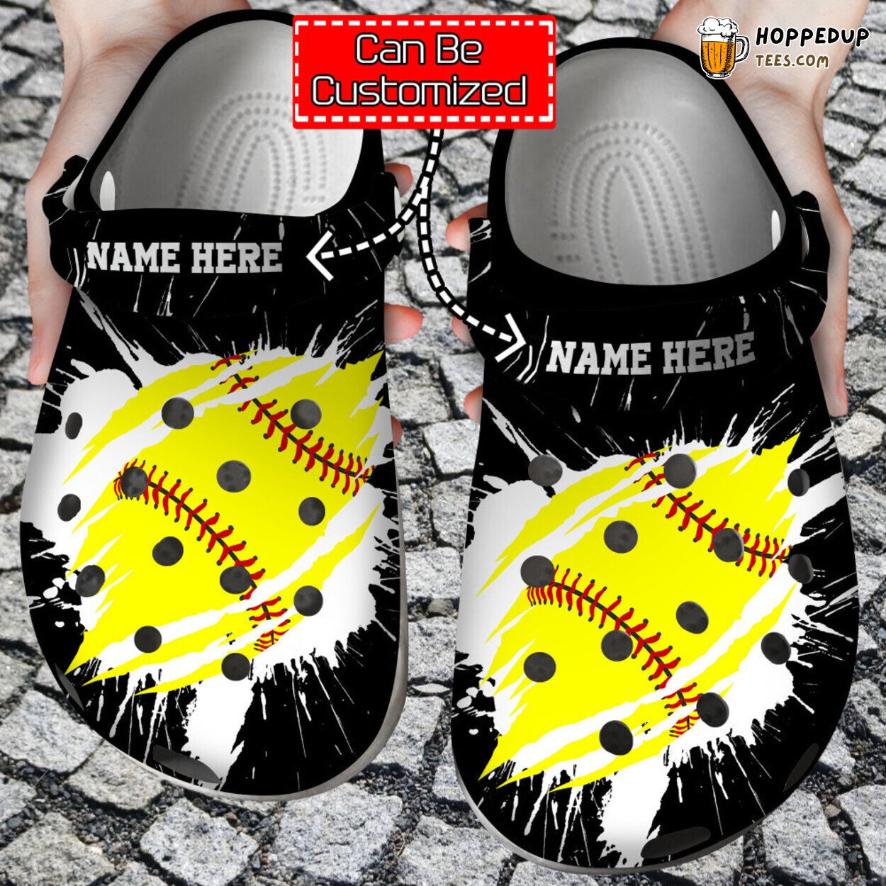 Personalized Softball Ripped Through Design Comfortable Clog Shoes for Players