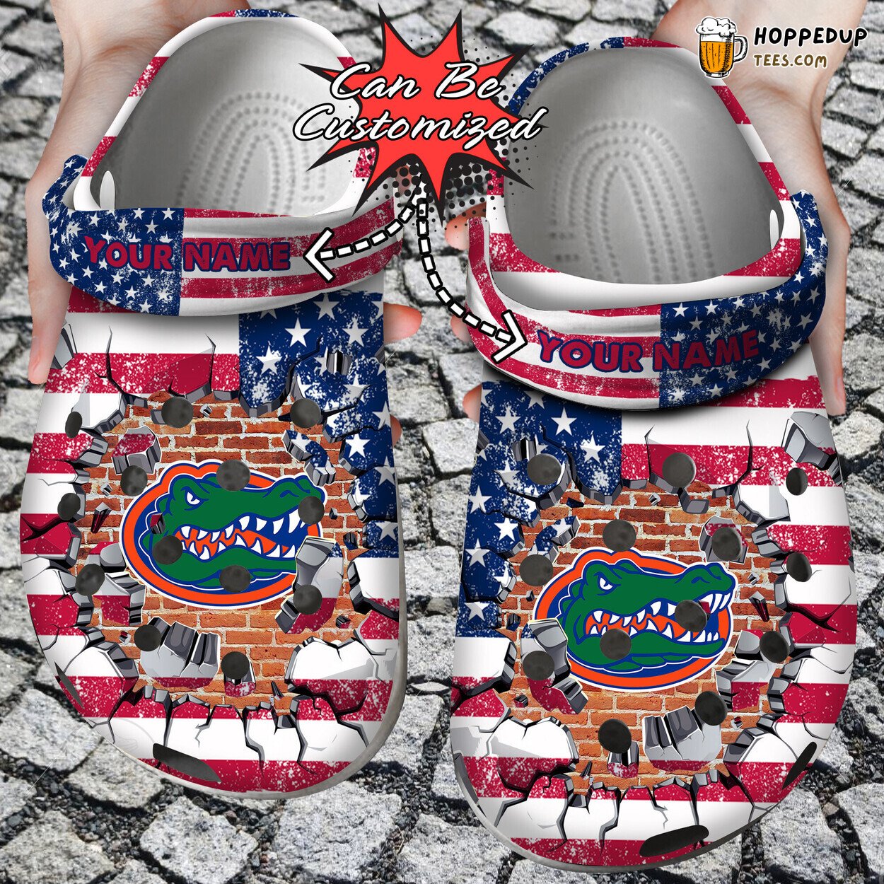 Personalized Sport University Team Flag Breaking Wall Clog Shoes