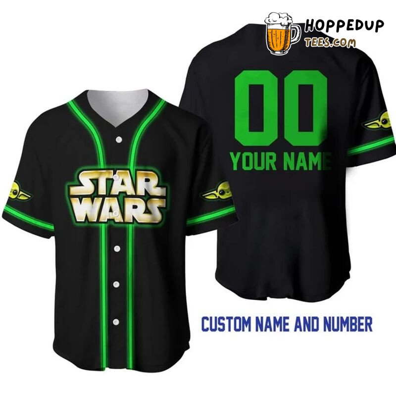 Personalized Star Wars Baby Yoda All Over Print Baseball Jersey Black Unisex Jersey Shirt