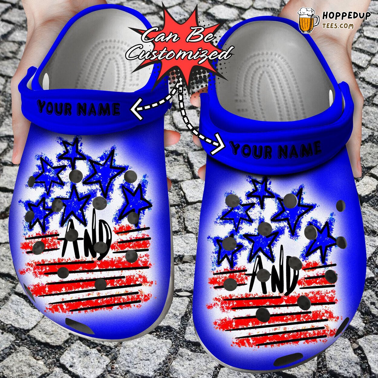 Personalized Stars and Stripes Splatter Theme Comfortable Clogs Shoes