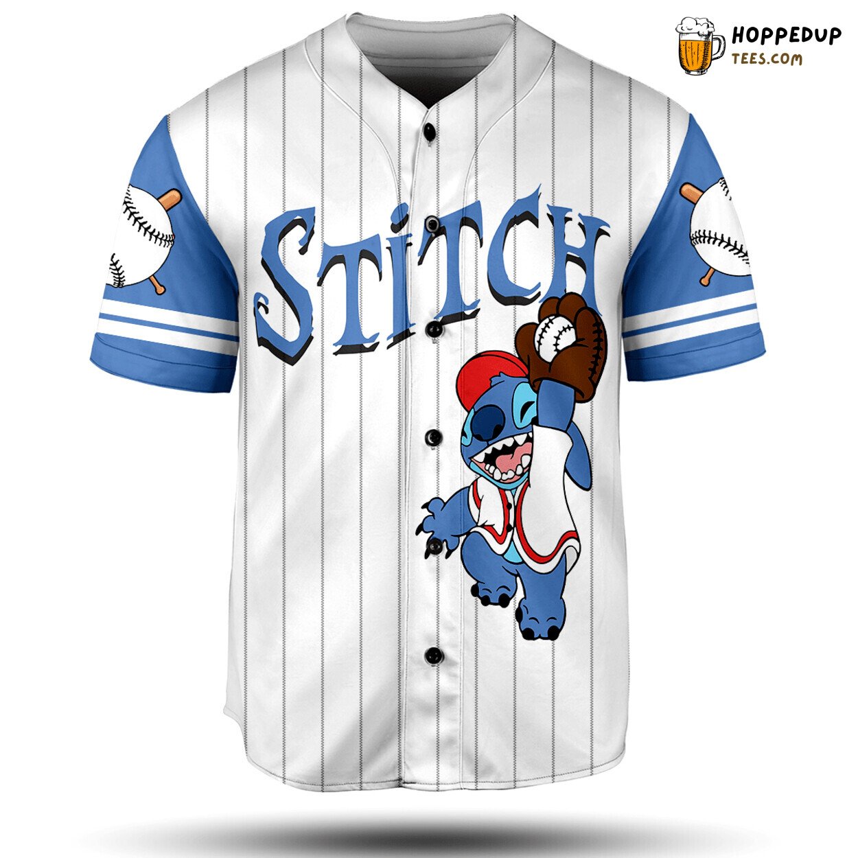 Personalized Stitch All Over Print Pinstripe Baseball Jersey White Unisex Jersey Shirt