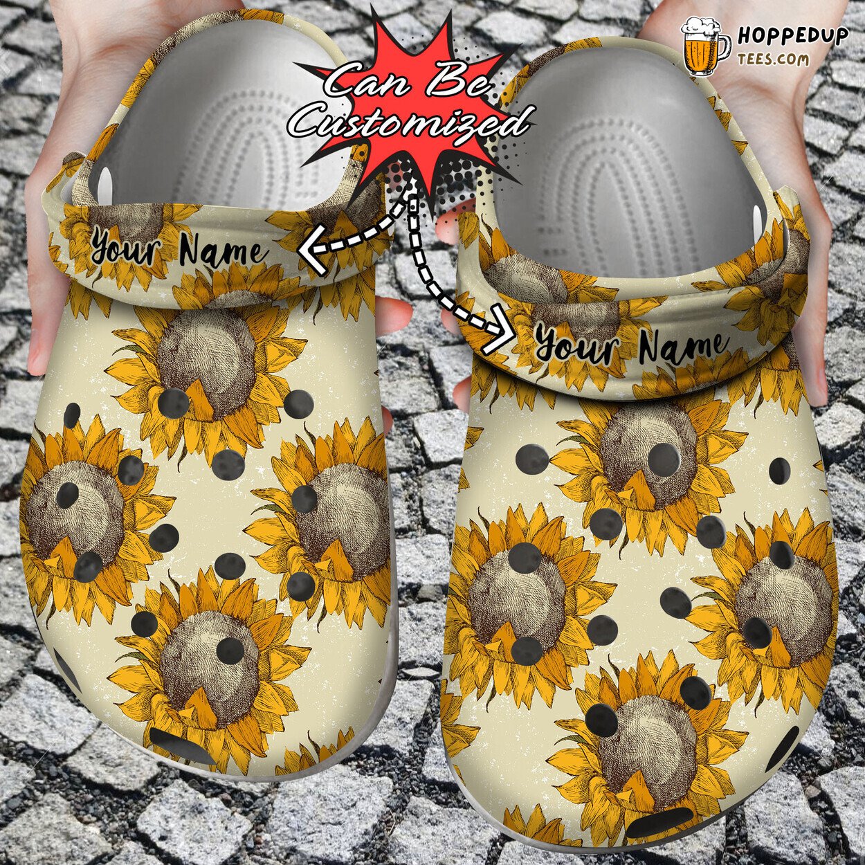 Personalized Sunflower Hand Drawn Pattern Unique Design Clogs Shoes
