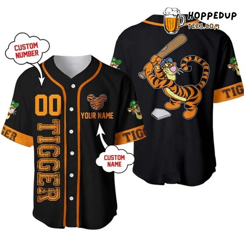 Personalized Tigger Baseball Action Black Unisex Jersey 3D Print