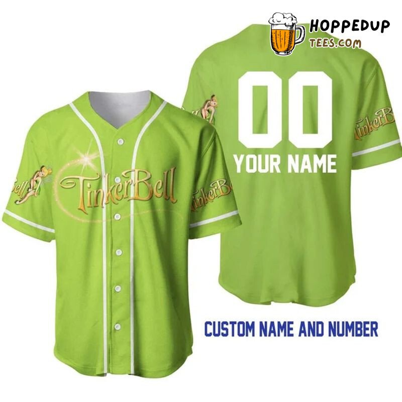 Personalized Tinker Bell All Over Print Baseball Jersey Lime Green Unisex Jersey Shirt