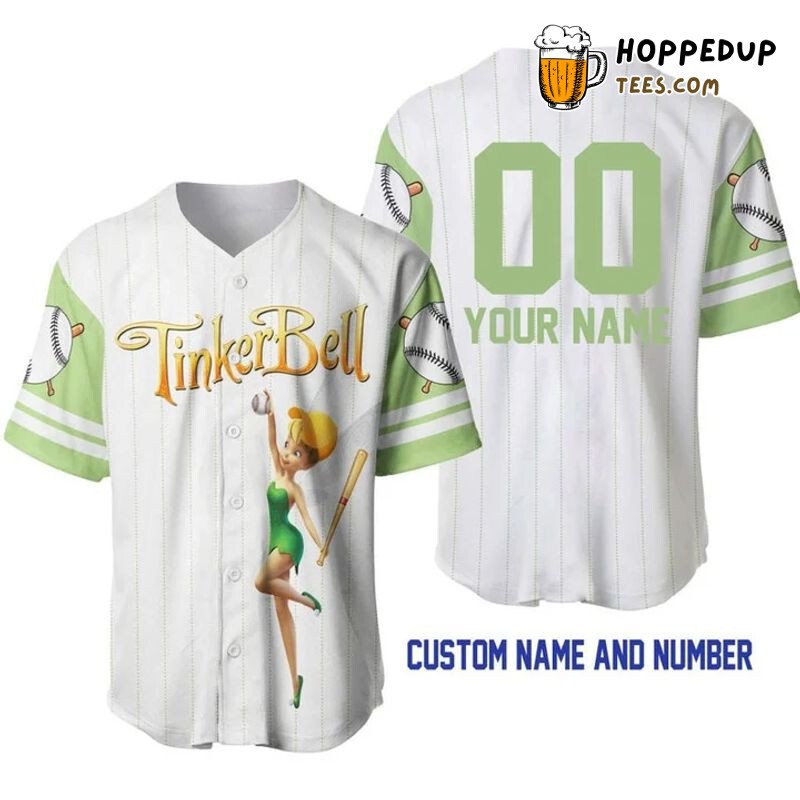 Personalized Tinker Bell All Over Print Pinstripe Baseball Jersey White Unisex Jersey Shirt