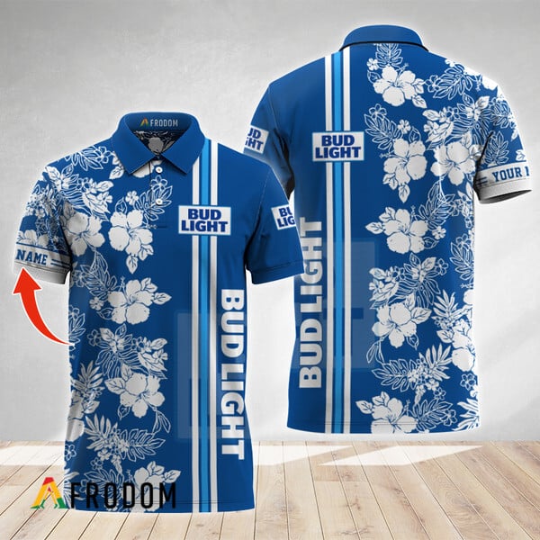 Personalized Tropical Flowers Bud Light Polo Shirt HU