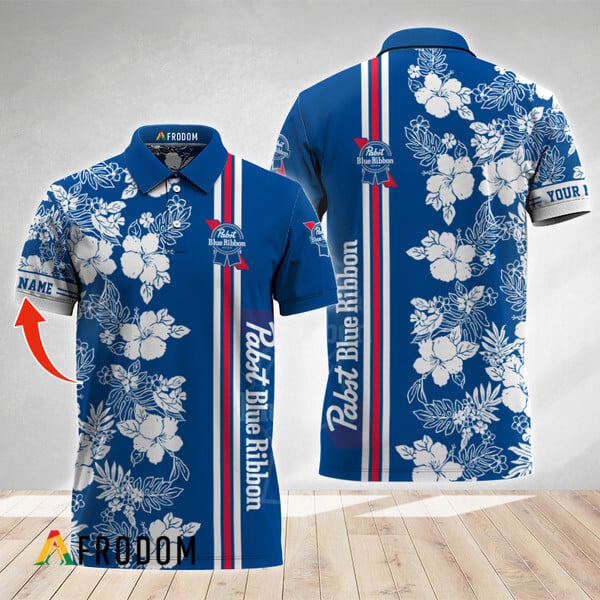 Personalized Tropical Flowers Pabst Blue Ribbon Polo Shirt HU