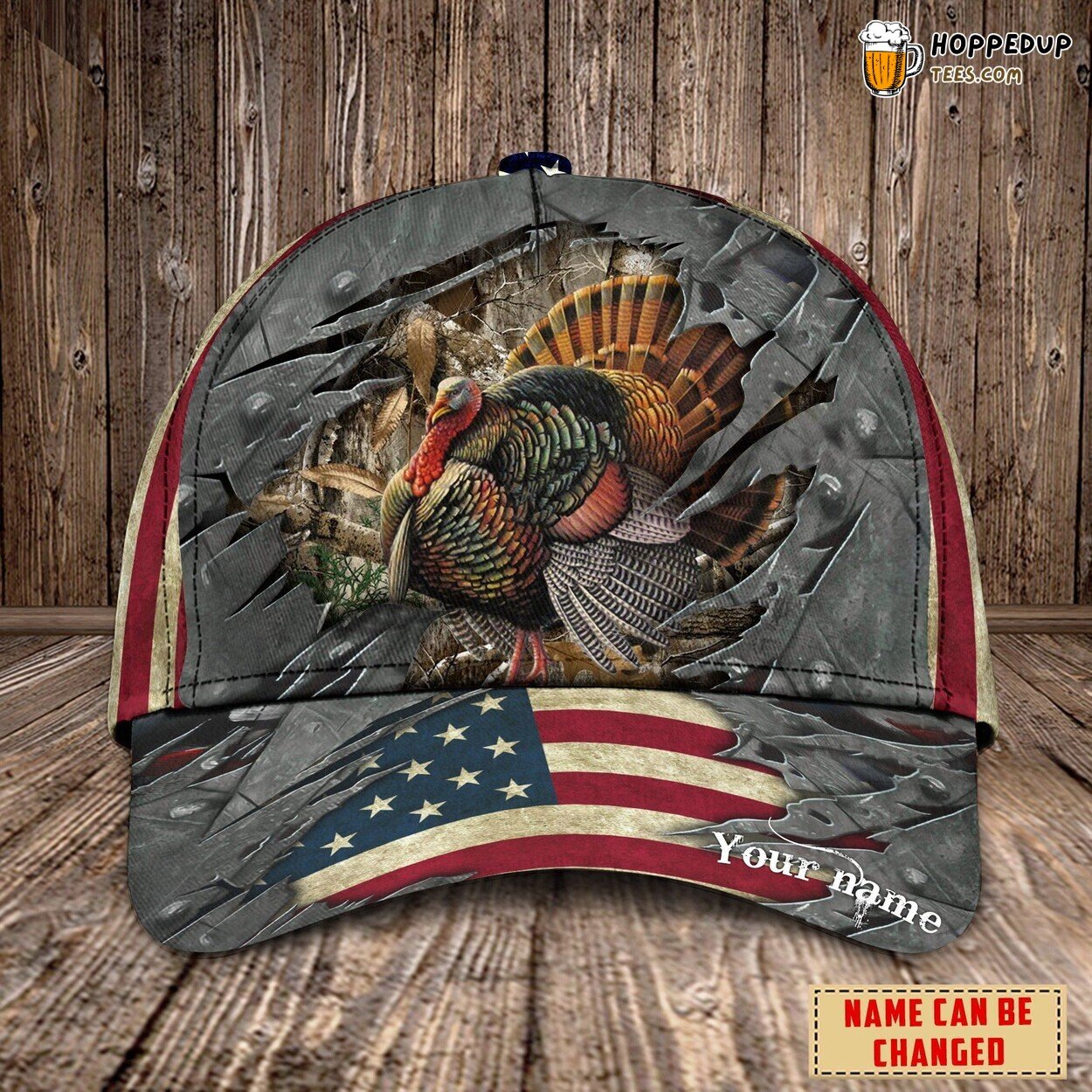 Personalized Turkey Hunting Cap American Flag Birthday Gift Dad Grandpa Son