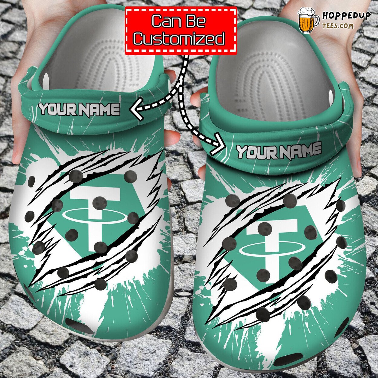Personalized USDT Coin Ripped Through Crypto Themed Comfortable Clogs