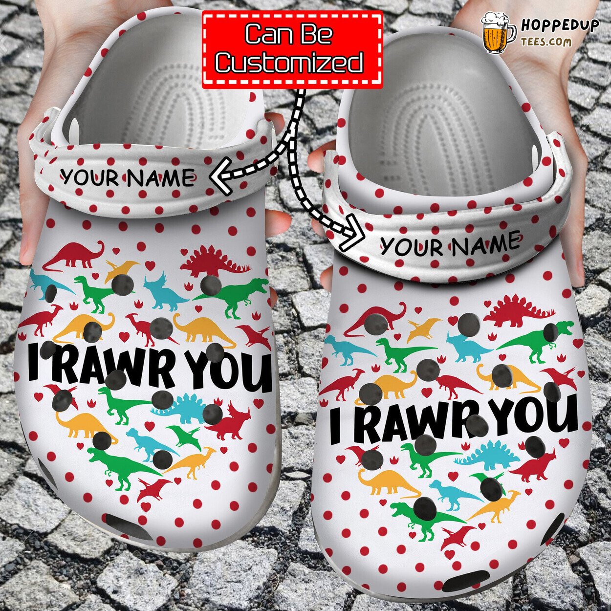 Personalized Valentine Dinosaur I Rawr You Theme Comfortable Clog Shoes