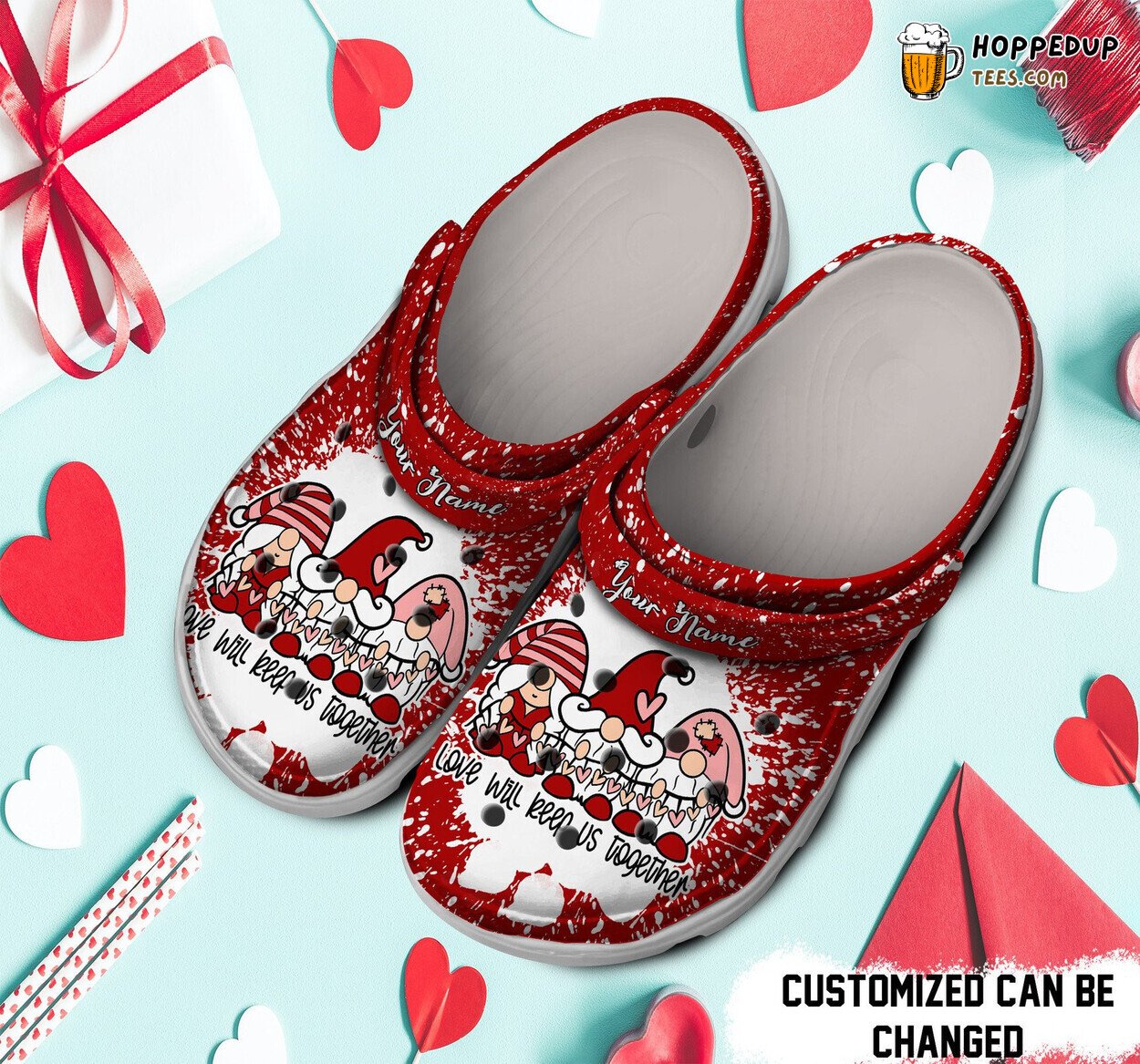 Personalized Valentine Gnome Keeping Us Together Comfortable Clogs Shoes