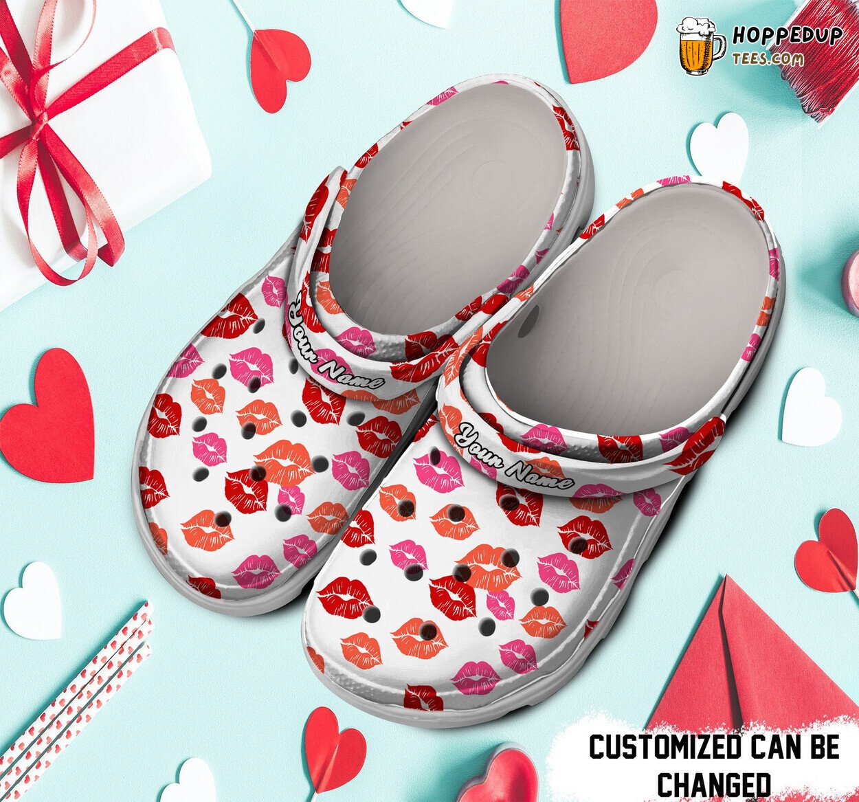 Personalized Valentine Lips Kiss Theme Comfortable Clogs Romantic Design