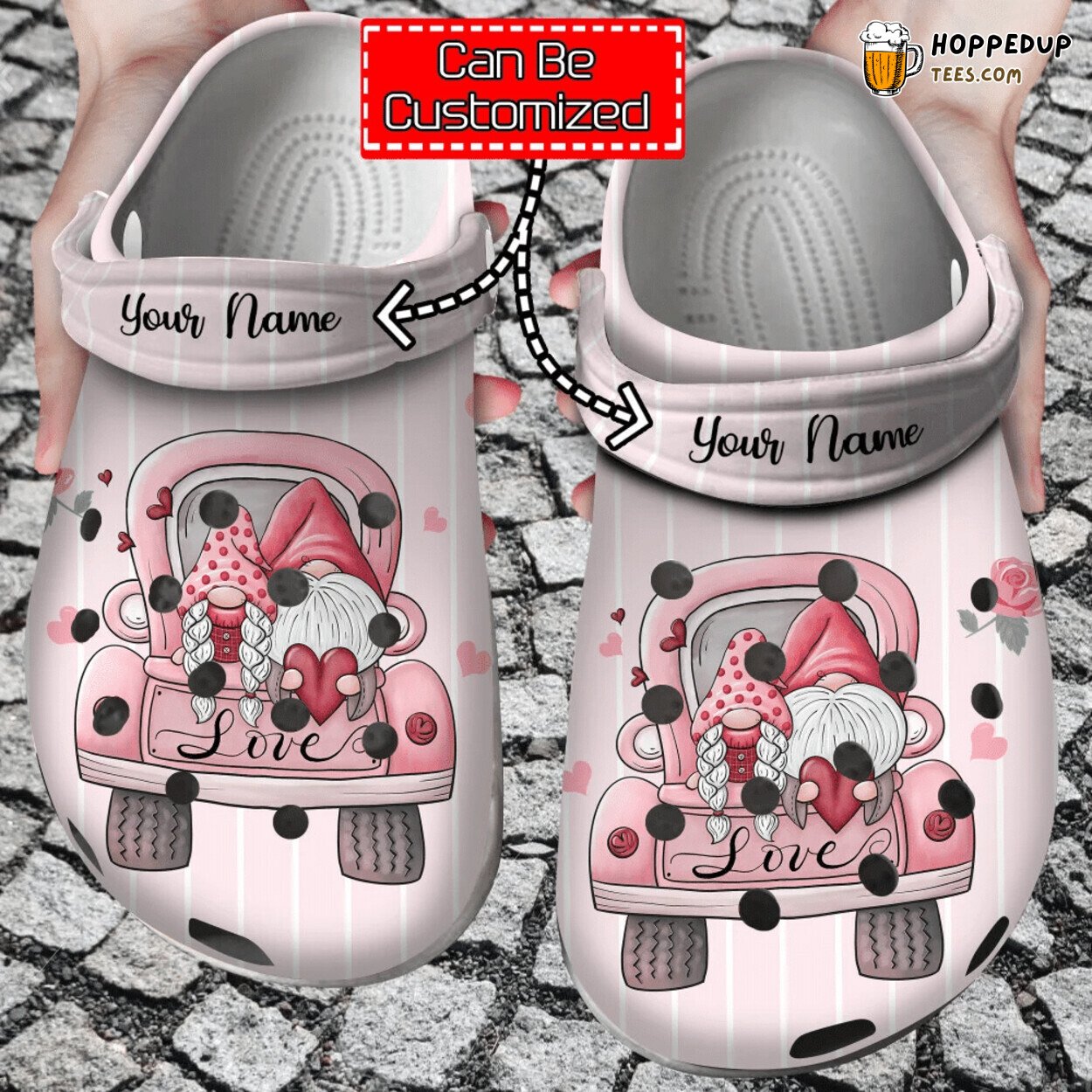 Personalized Valentine’s Day Gnome Truck Theme Comfortable Clog Shoes Design