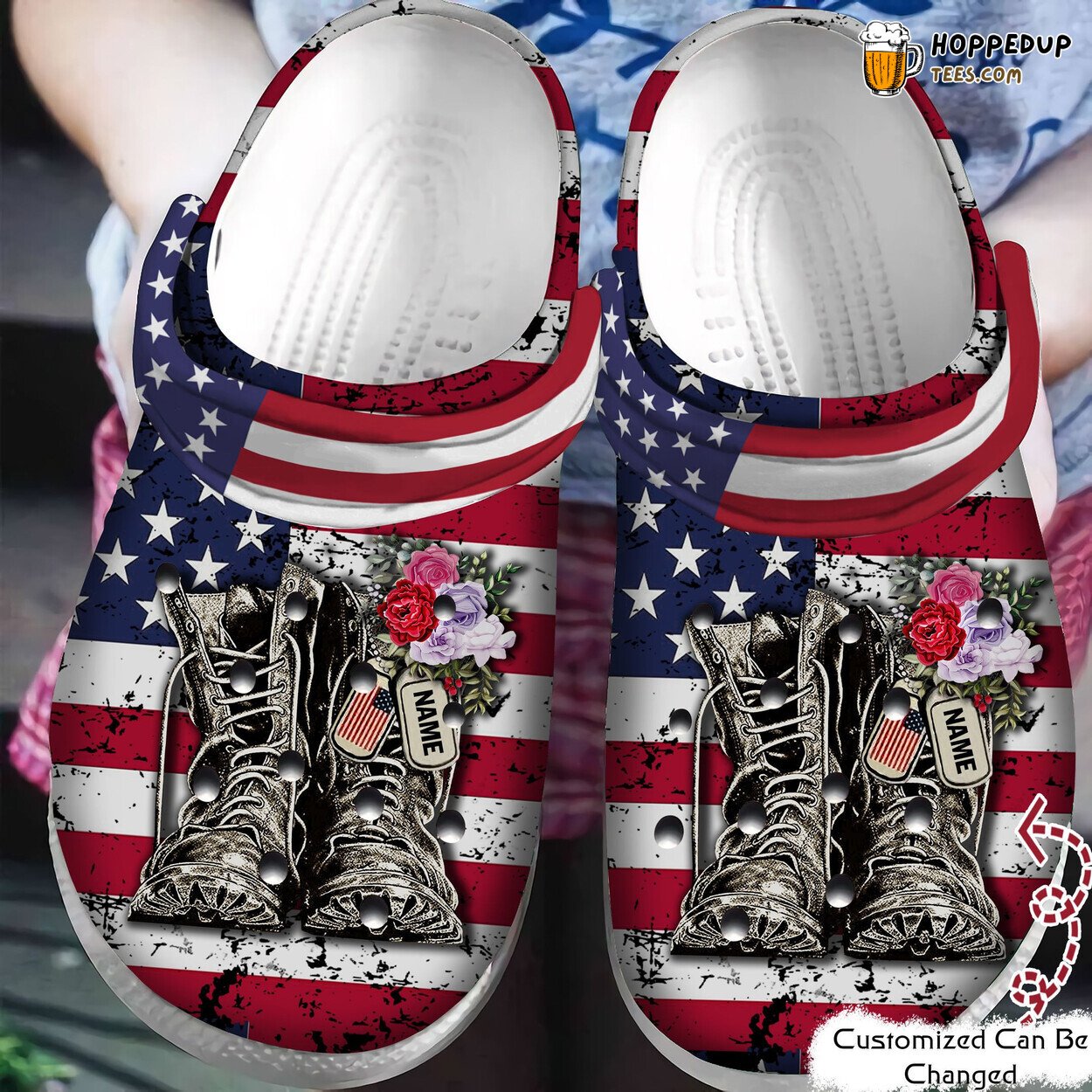 Personalized Veteran Patriotic Flag Military Boots Themed Clogs