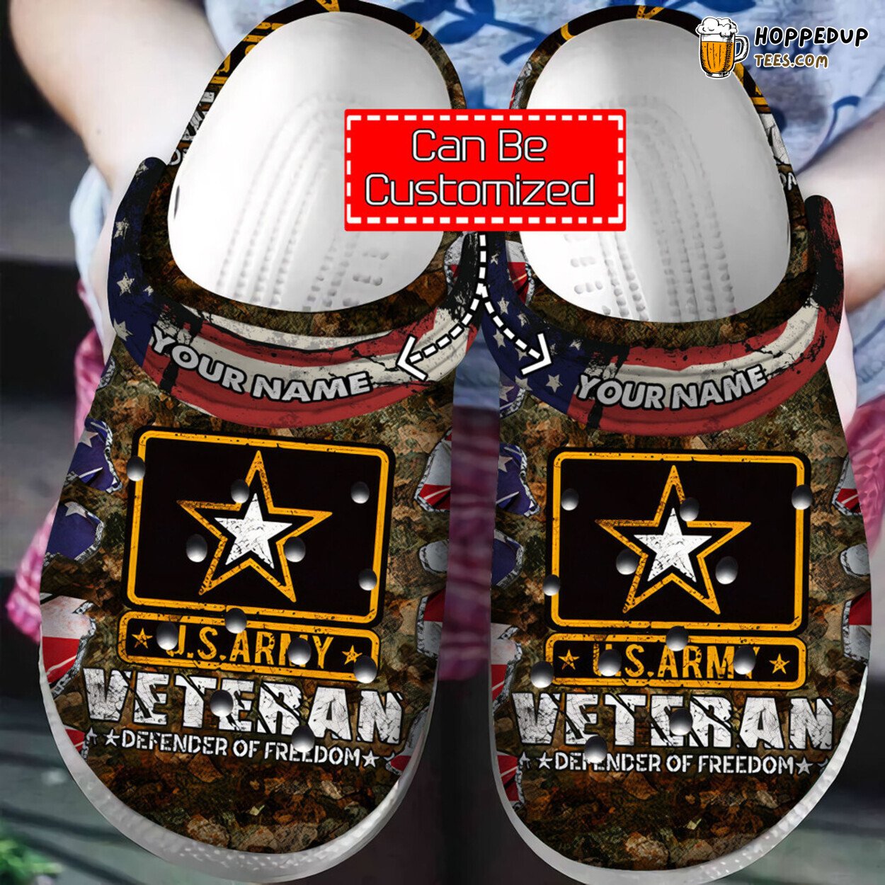 Personalized Veteran US Army Defender Freedom Themed Comfort Clogs