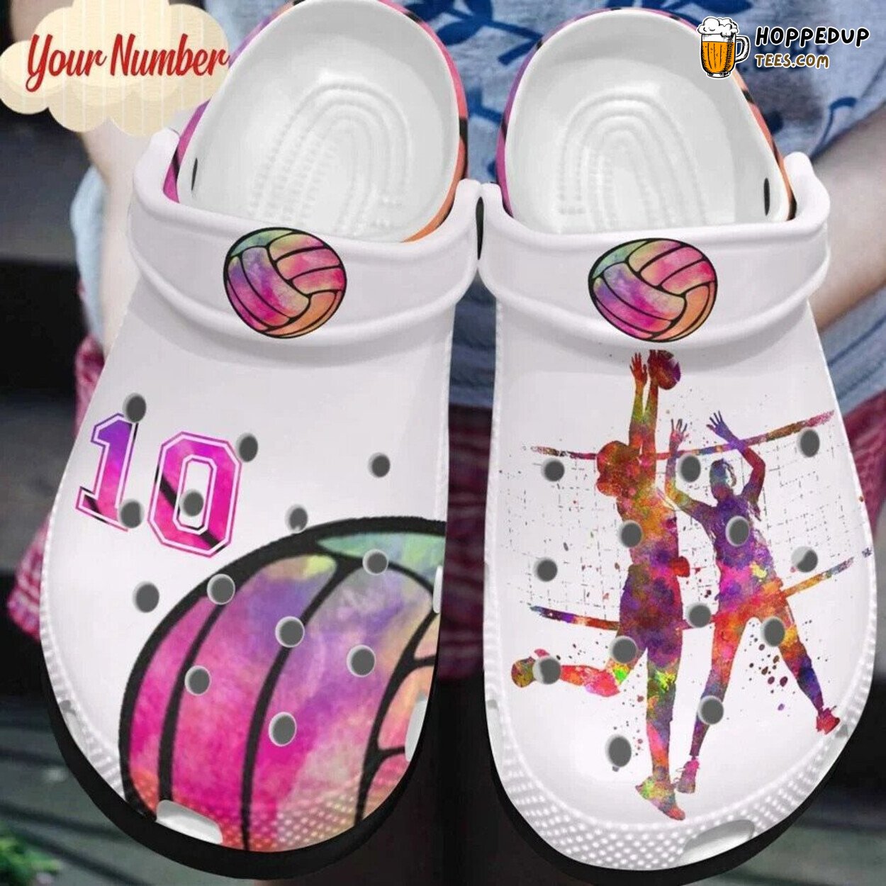 Personalized Volleyball Watercolor Design Stylish Clog Shoes Dh