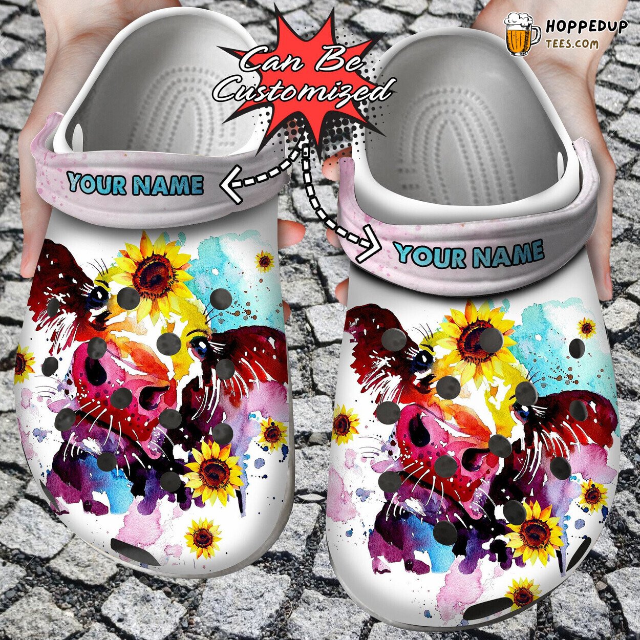 Personalized Watercolor Cow Sunflower Comfortable Clogs Unique Design