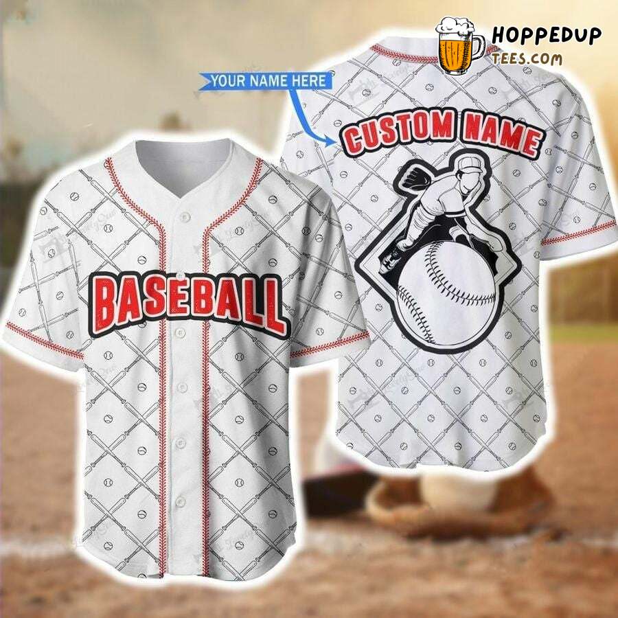 Personalized White Baseball Player Theme Jersey Unique Design Distinctive