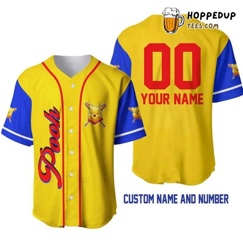 Personalized Winnie The Pooh All Over Print Baseball Jersey Yellow Unisex Jersey Shirt