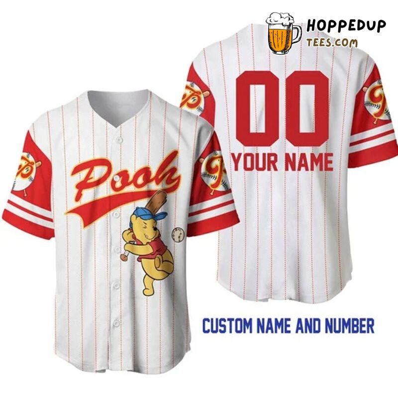 Personalized Winnie The Pooh All Over Print Pinstripe Baseball Jersey White Unisex Jersey Shirt
