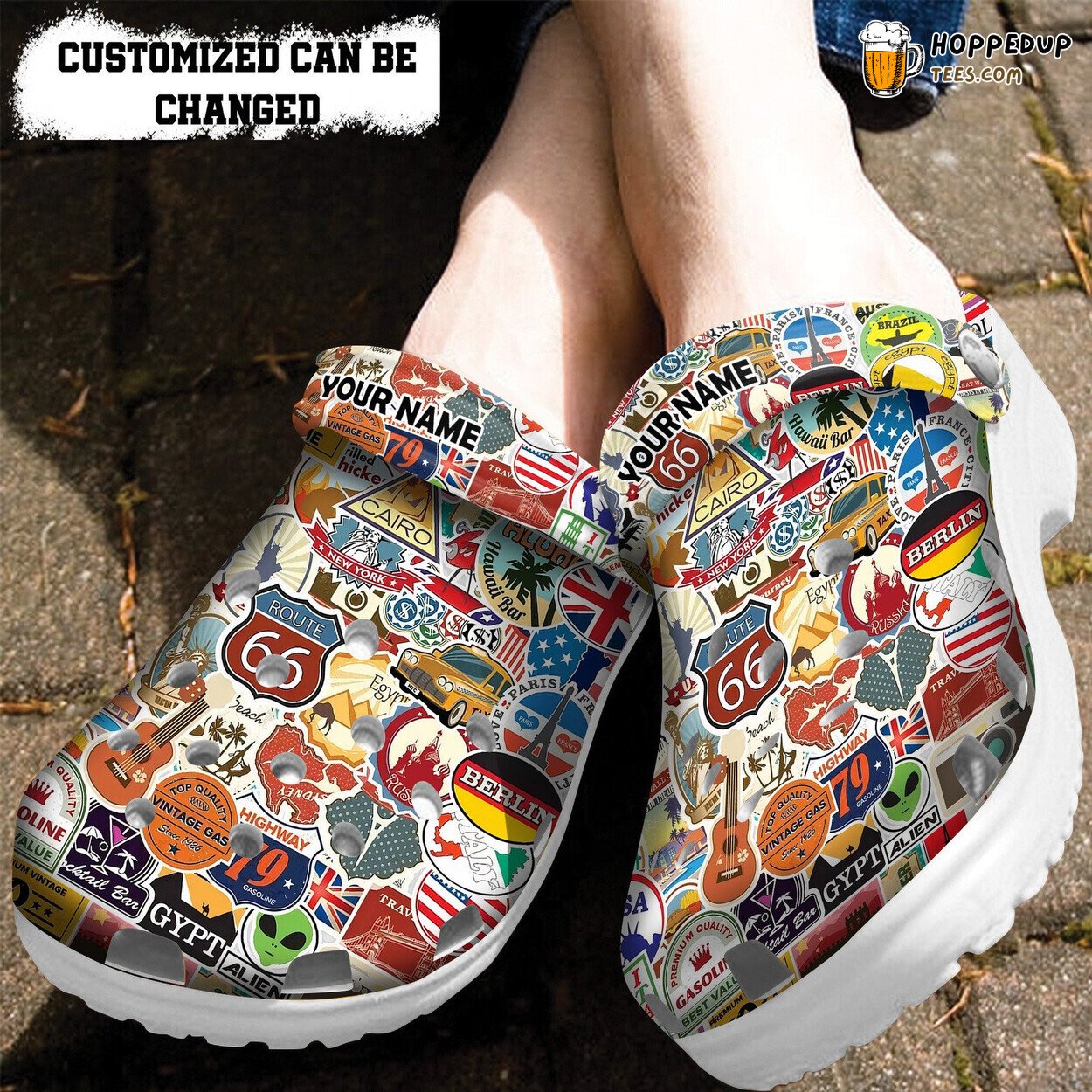Personalized World Travel Maps Airplane Buildings Stickers Clogs Shoes