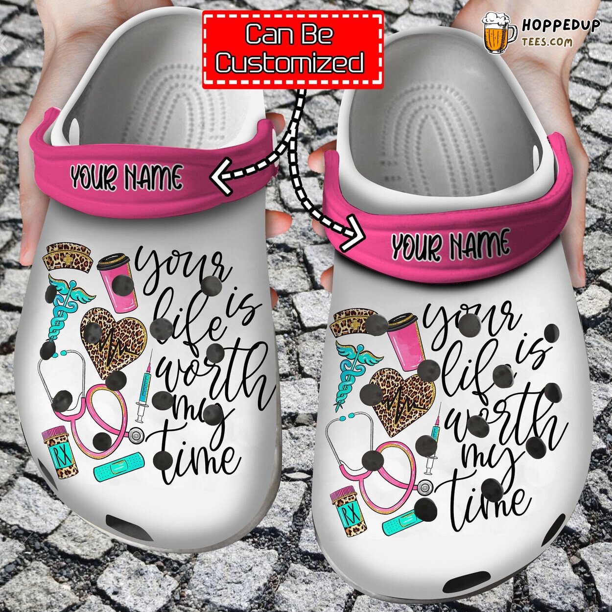 Personalized Your Life Is Worth My Time Nurse Leopard clog Shoes Nurse