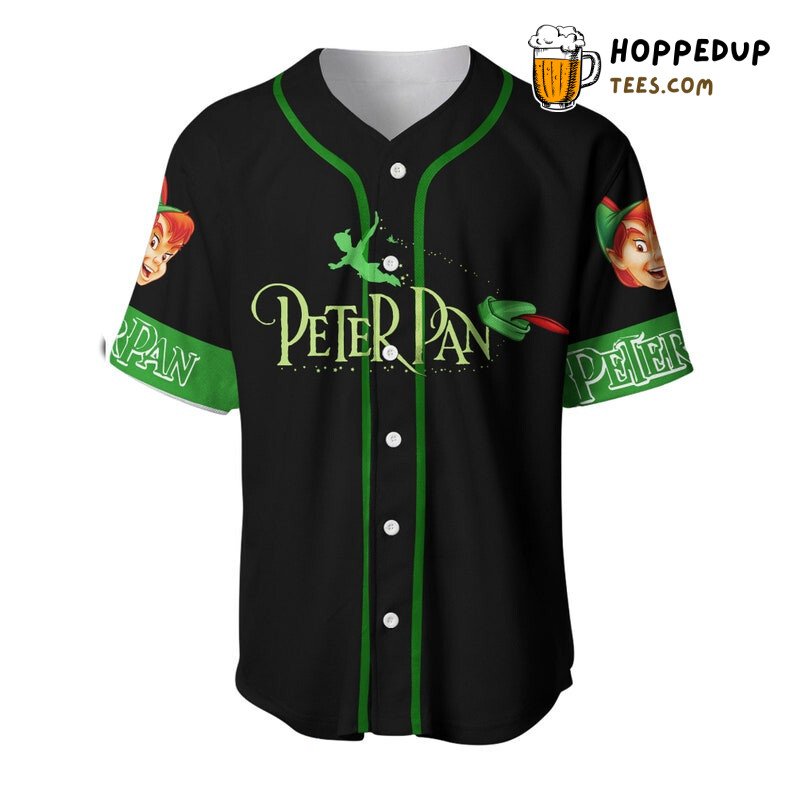 Peter Pan Cartoon Graphics All Over Print Unisex Baseball Jersey Black Unisex Jersey Shirt