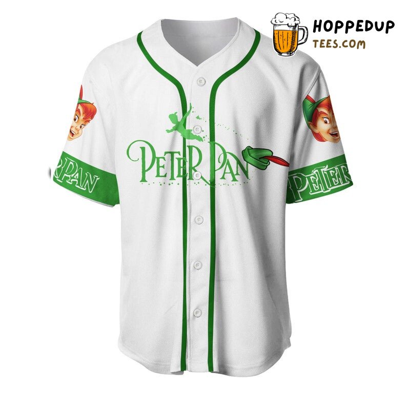 Peter Pan Cartoon Graphics All Over Print Unisex Baseball Jersey White Unisex Jersey Shirt