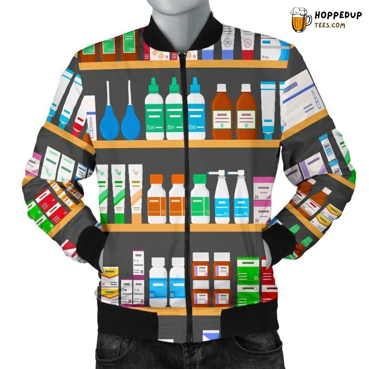 Pharmacy Medical Tools Design Display Men’s Bomber Jacket Pattern Art