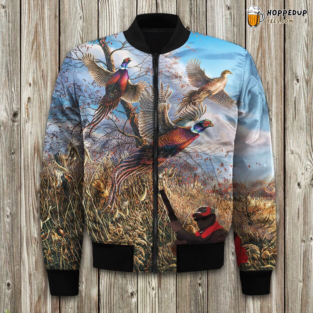 Pheasant Hunting Brown Fashion Bomber Jacket