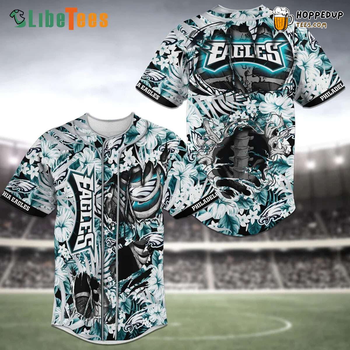 Philadelphia Eagles Baseball Jersey Flower Skeleton Perfect Gifts For Your Loved Ones Jersey Shirt