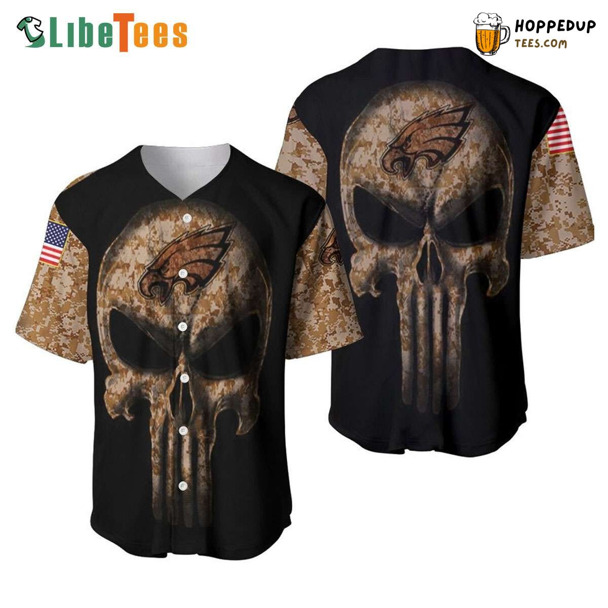Philadelphia Eagles Camouflage Skull Baseball Jersey Design
