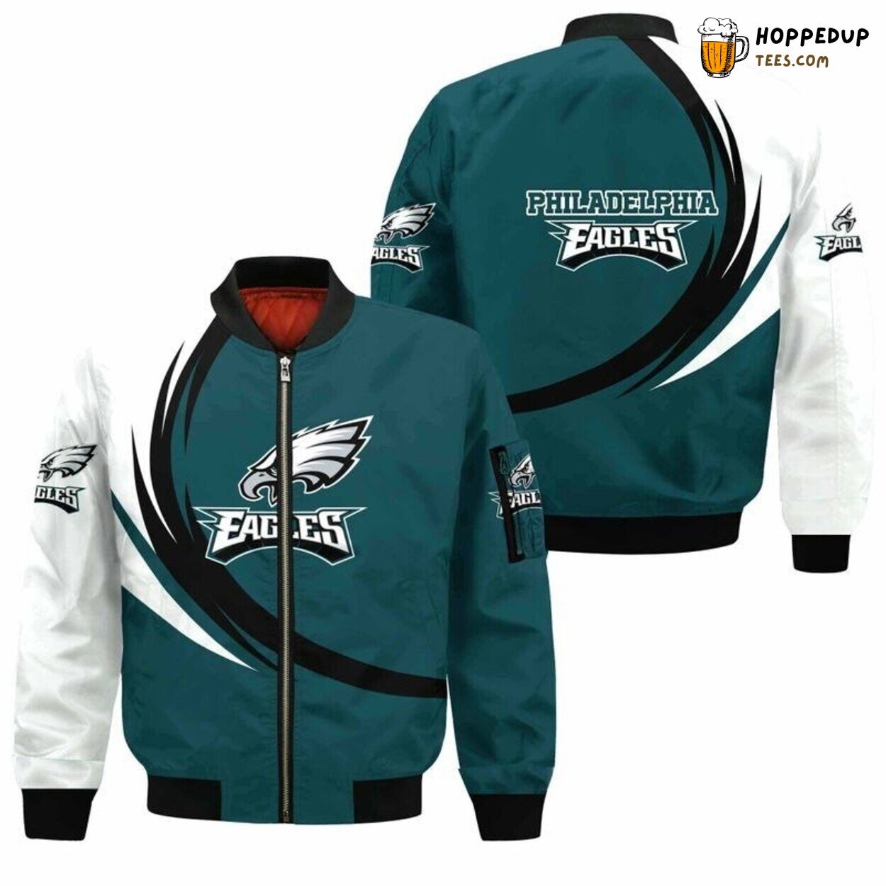 Philadelphia Eagles Curved Design Premium Bomber Jacket Football Sportswear