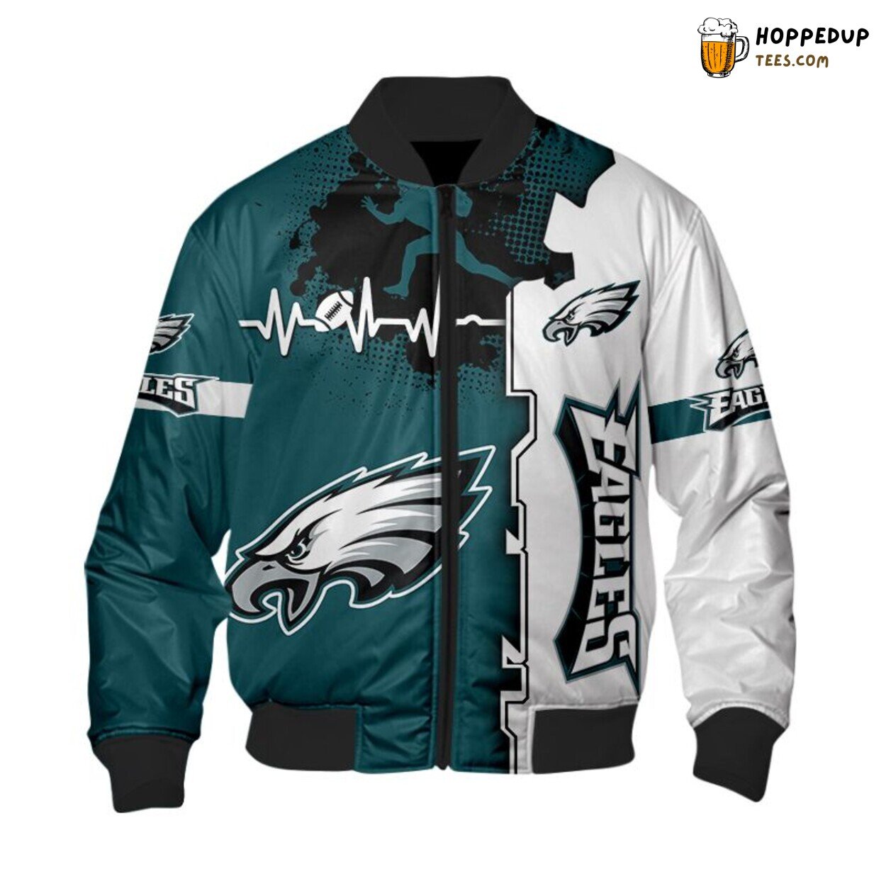 Philadelphia Eagles Heart ECG Line Design Bomber Jacket Elite Football Wear