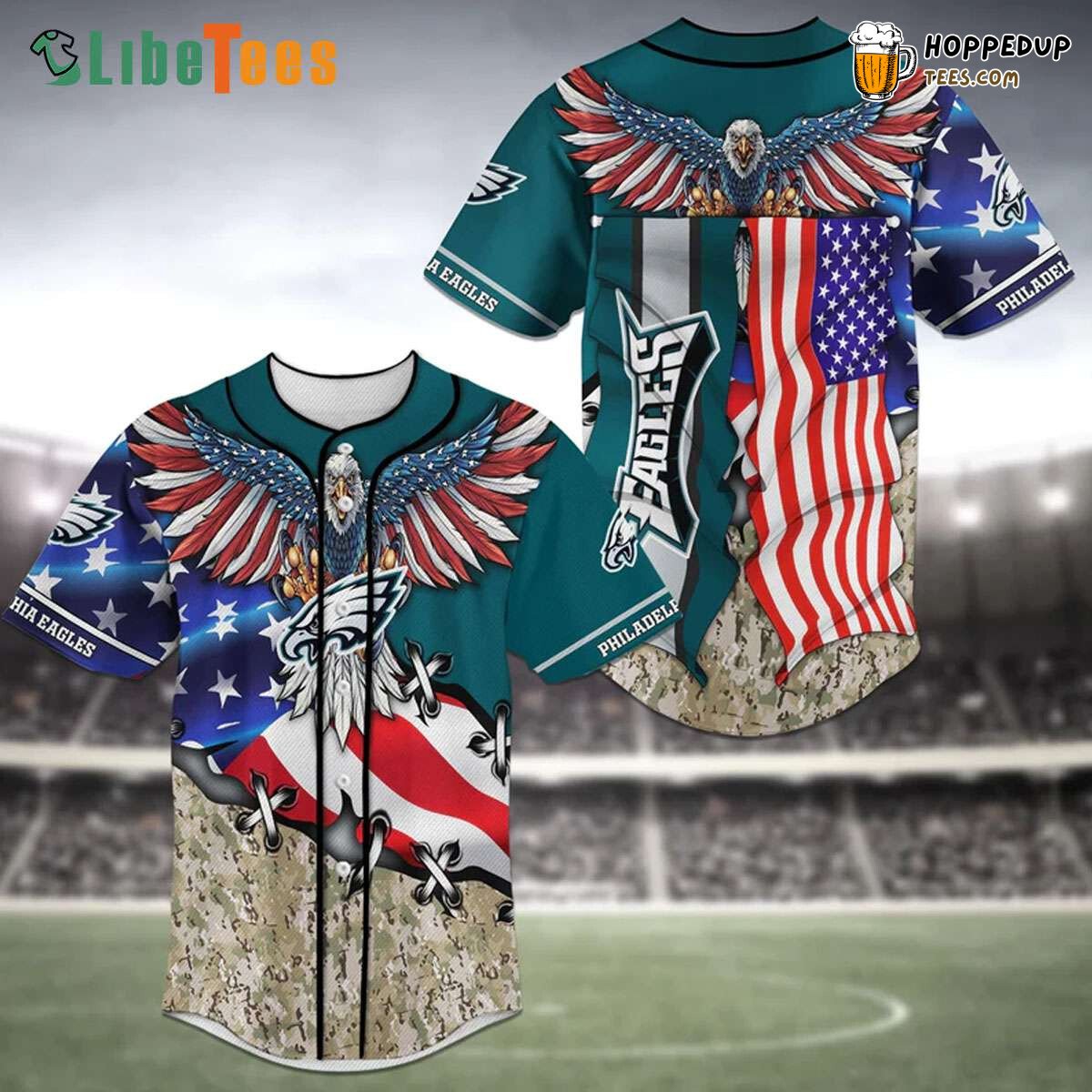 Philadelphia Eagles Patriotic Eagle American Flag Baseball Jersey