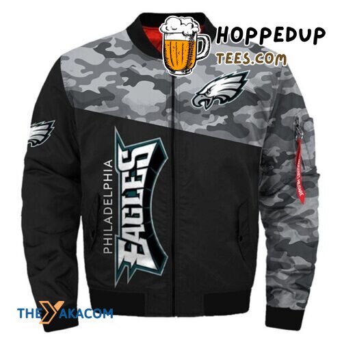 Philadelphia Eagles Super Bowl Camo Pattern Team Bomber Jacket Fan Gift