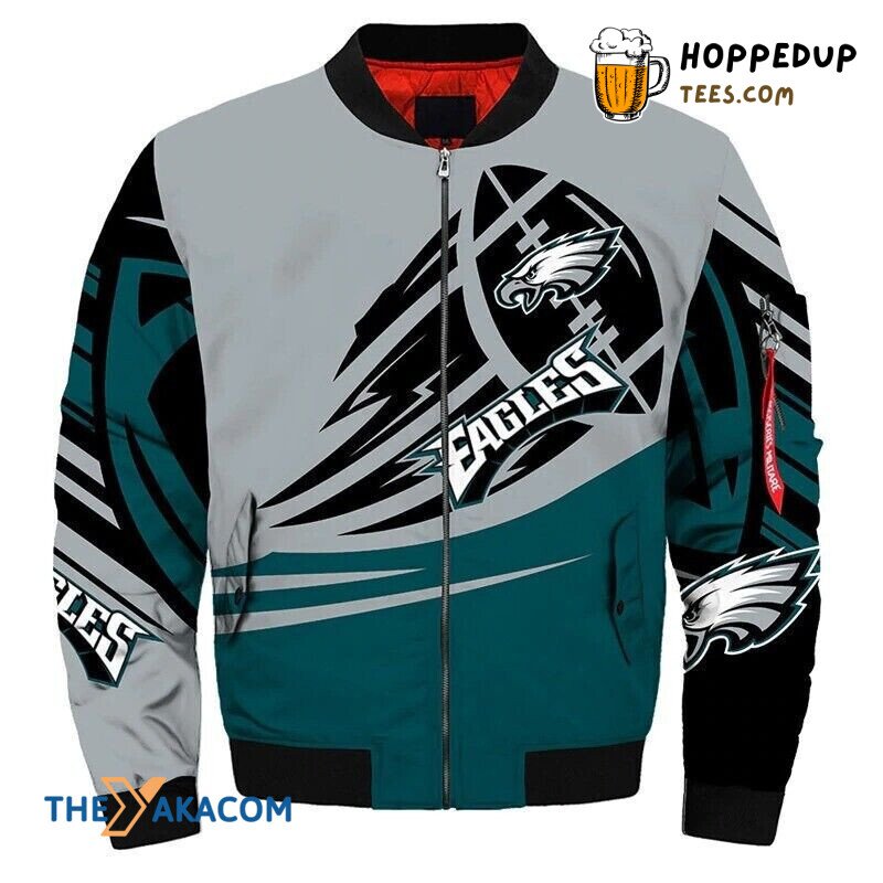 Philadelphia Eagles Super Bowl Rugby Ball Team Bomber Jacket Christmas Gift