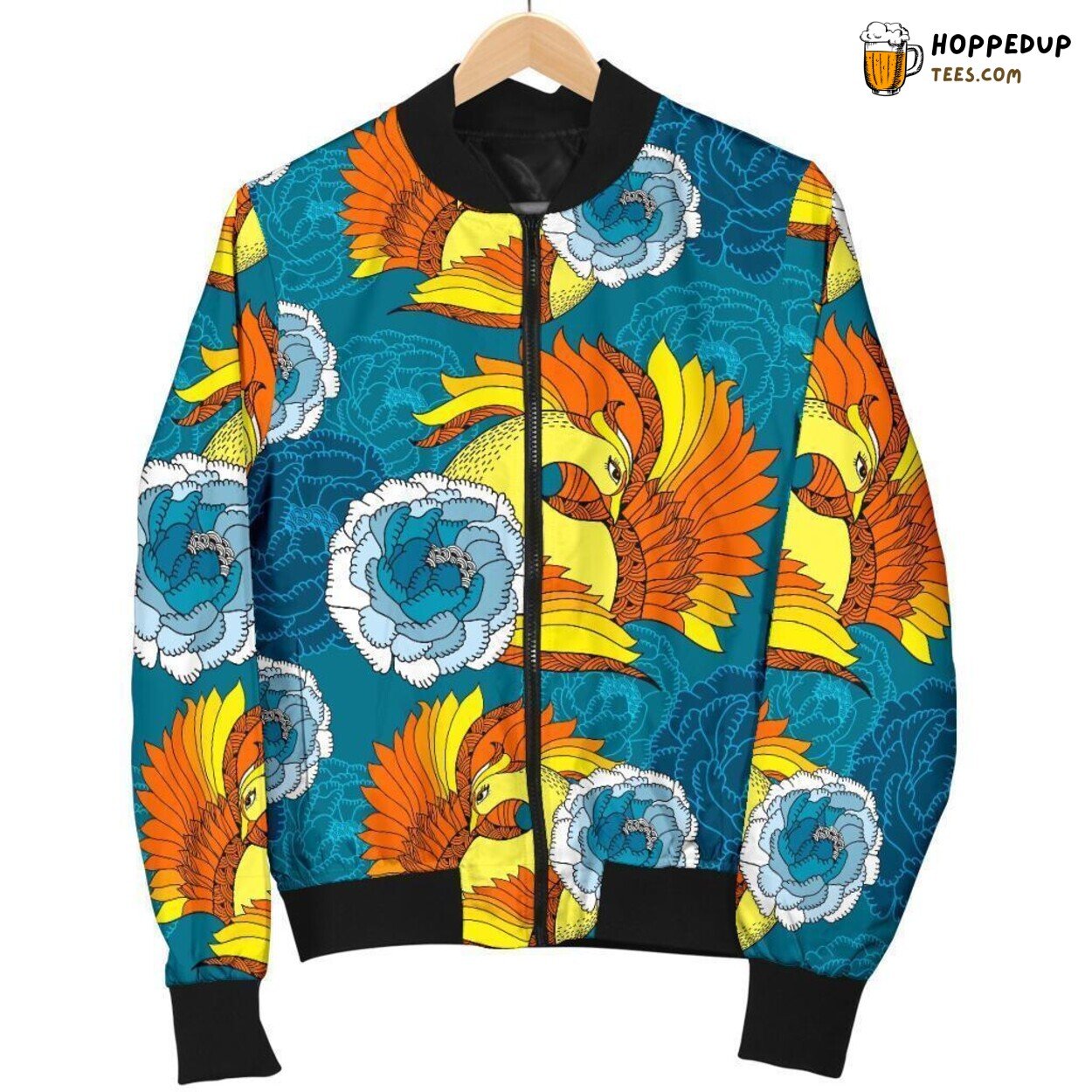Phoenix Bird Floral Embellishment Design Men’s Bomber Jacket Pattern Art