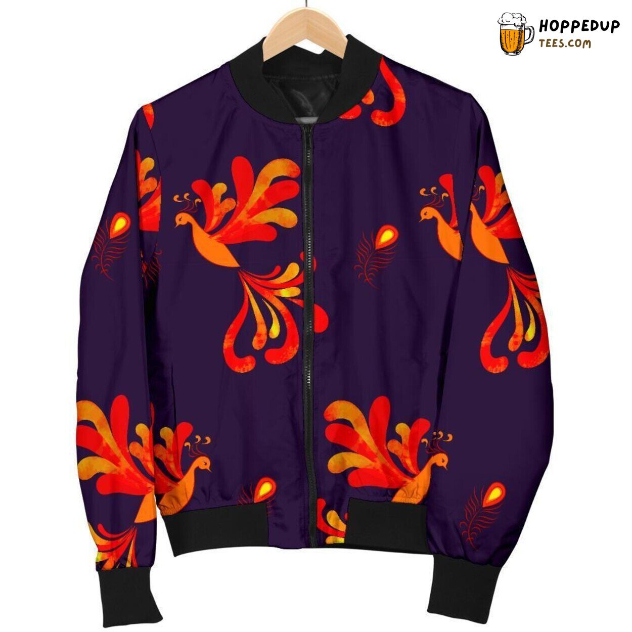 Phoenix Mythical Bird Design Display Men’s Bomber Jacket Pattern Showcase