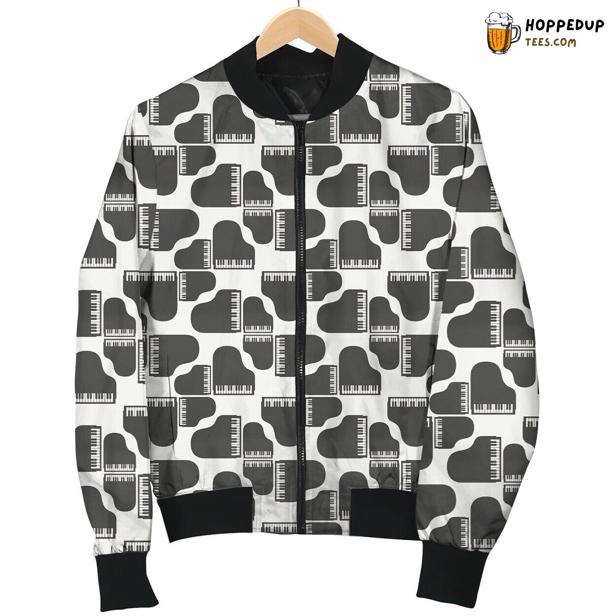 Piano Pattern Art Winter Bomber Jacket Melodic Elegance Meets Style