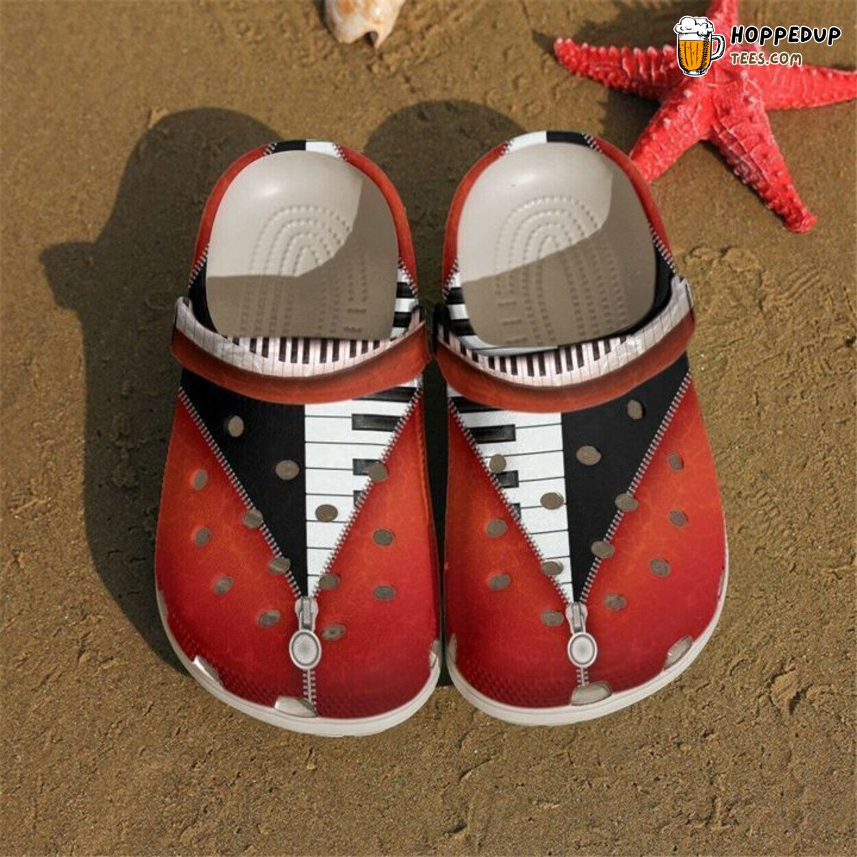 Piano Red Zipper Themed Comfortable Unique Design Clog Shoes