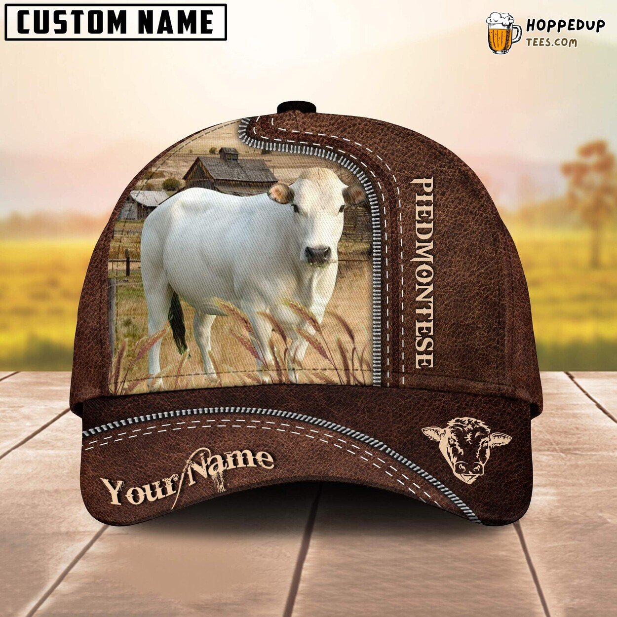 Piedmontese 3D Cap Leather Pattern Farm Lovers Animal Baseball