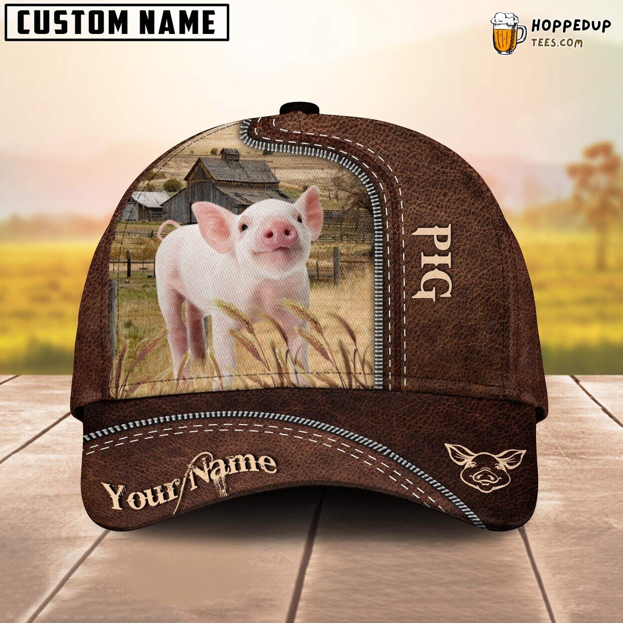 Pig 3D Leather Pattern Custom Cap Baseball Animal Farm Enthusiast