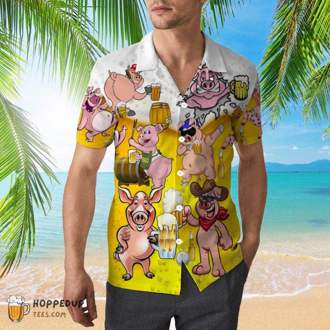 Pig America Drinking Beer Cool Hawaiian Shirts