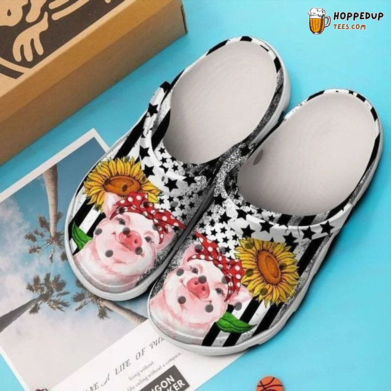 Pig and Sunflower Rubber Clog Shoes Comfy Footwear Nature Inspired
