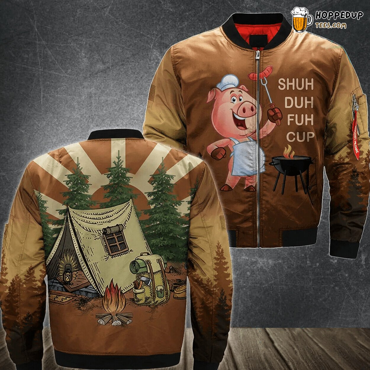 Pig Bear Camping Humor Shuh Duh Fuh Cup 3D Printed Bomber Jacket