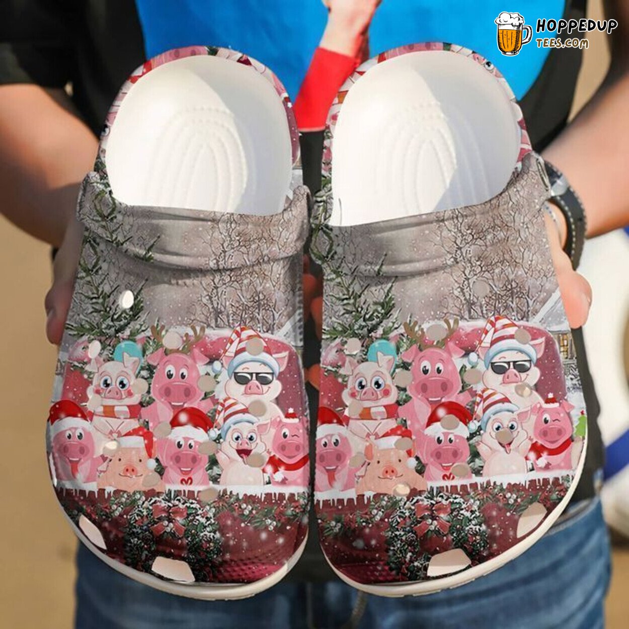 Pig Christmas Themed Pigs Design Comfortable Clog Shoes Holiday Season