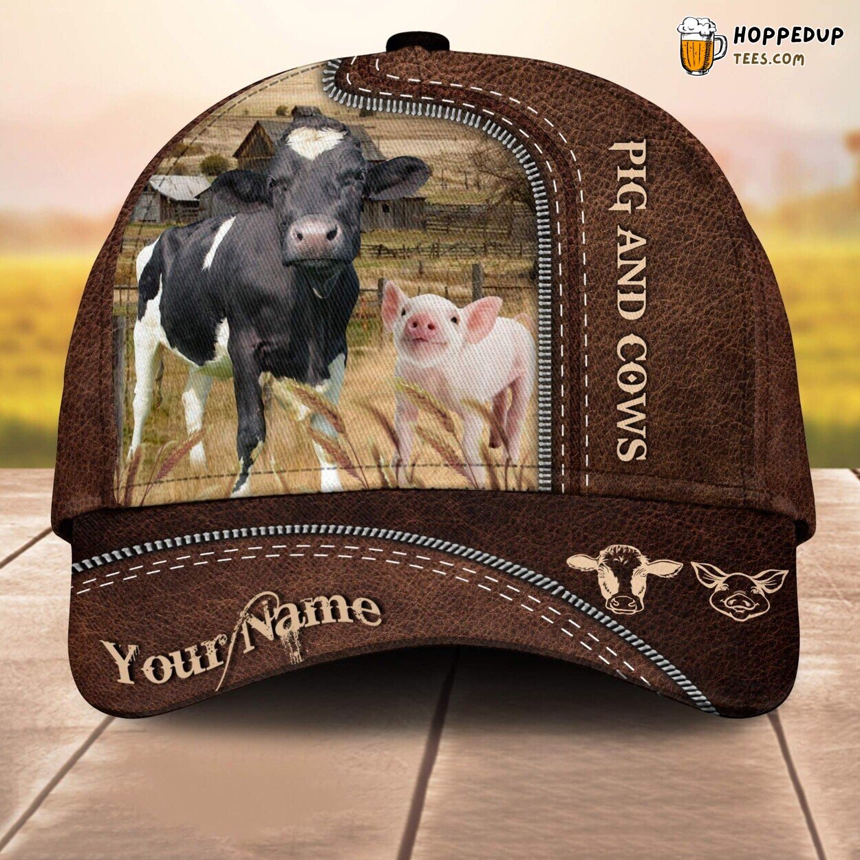 Pig Cows Leather Pattern 3D Customized Baseball Cap Farm Lovers Animal Print